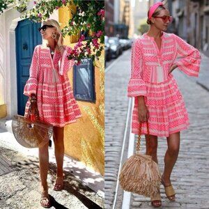 NWT Devotion Twins Ella Neon Pink White Swing Mini Dress Size S